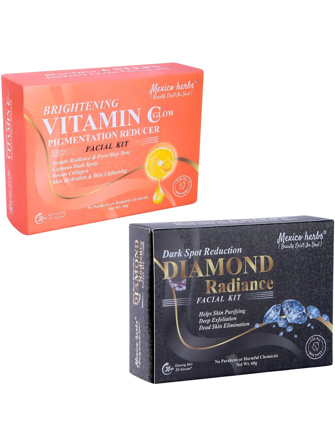 Mexico herbs Set Of 2 Brightening Vitamin C & Diamond Radiance Facial Kit - 10 g Each