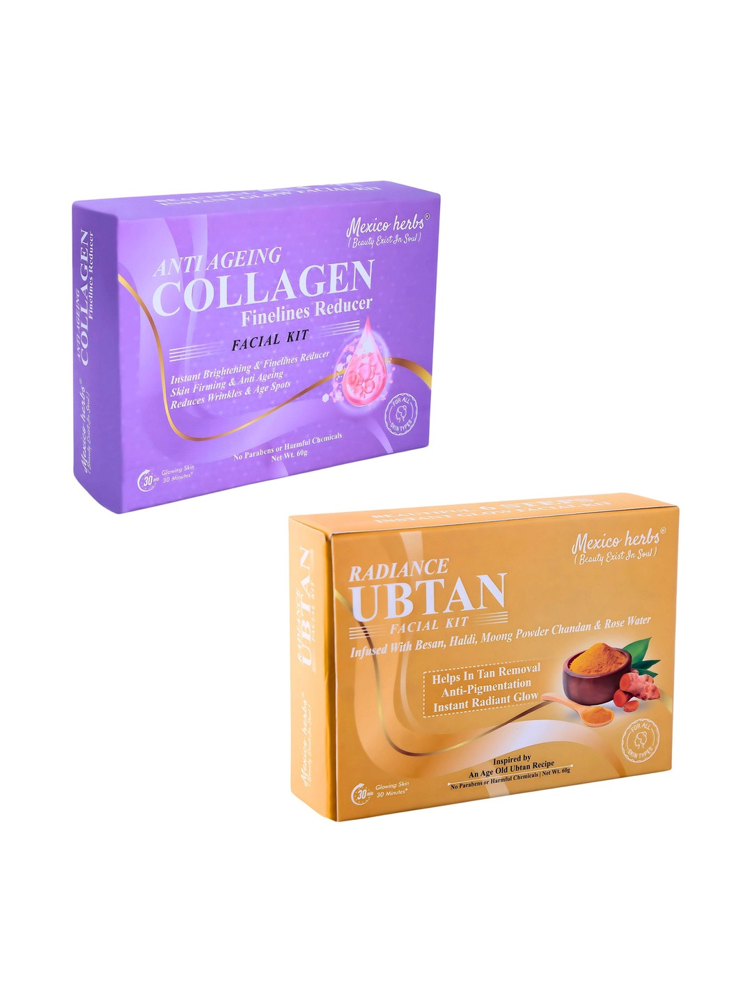 Mexico herbs Set Of 2 Anti Aging Collagen & Radiance Ubtan Facial Kit - 10 g Each