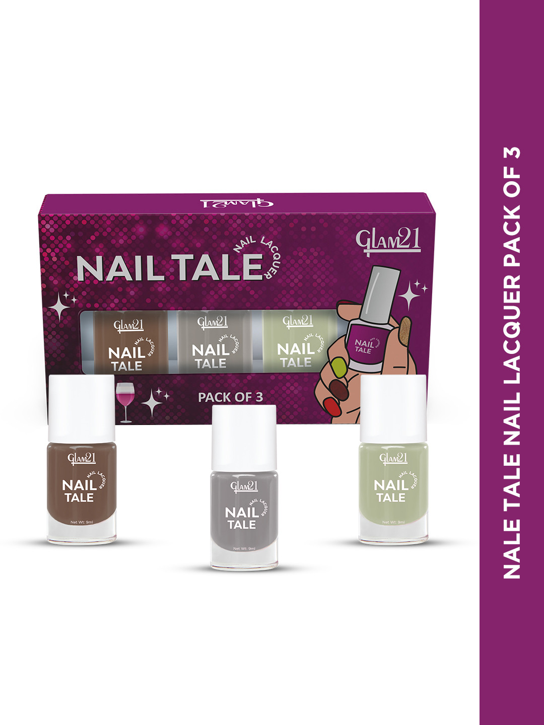 GLAM21 Set of 3 Nail Tale Quick Dry Nail Paint 9 ml each - Shades 04+09+10