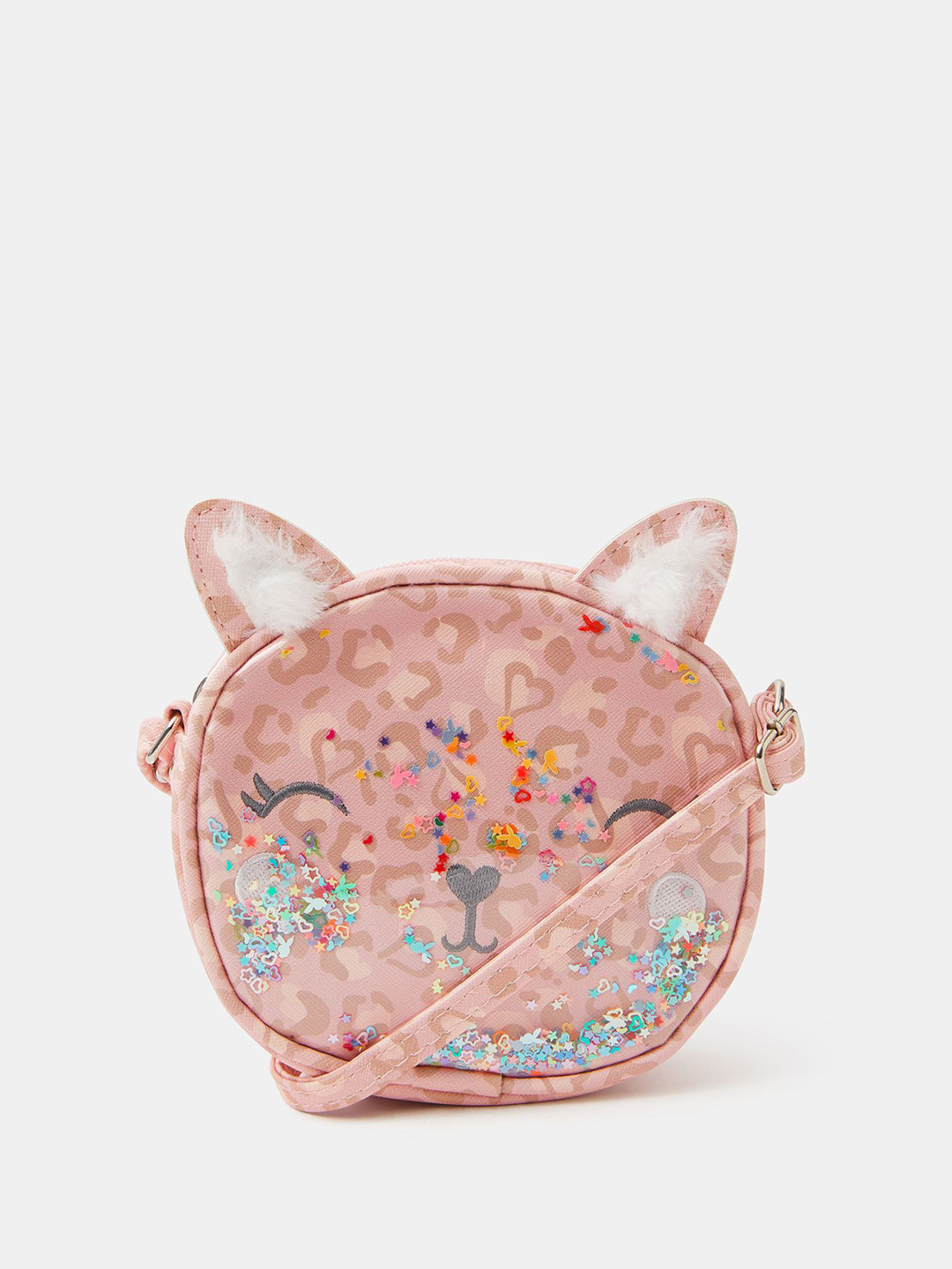 Accessorize Girls Graphic Printed Cat Sequin Crossbody Sling Bag