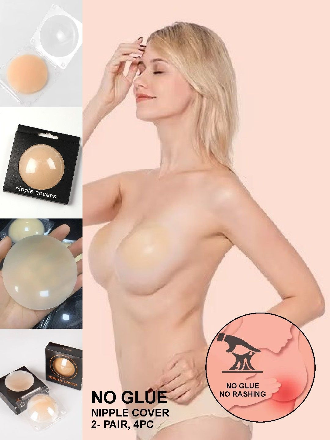 2 KOLPOL Women No Glue Nipple Covers Bra Full Coverage Lightly Padded