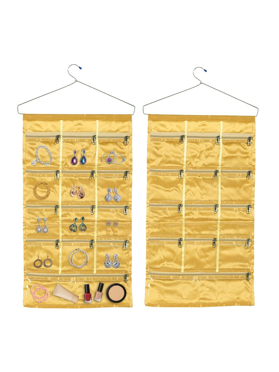 Kuber Industries Gold-Toned 2 Pcs Makeup Pouch Bag with 13 Compartments