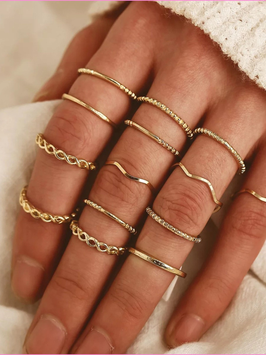 TheVineGirl Set Of 14 Gold-Plated Chain Design Finger Rings