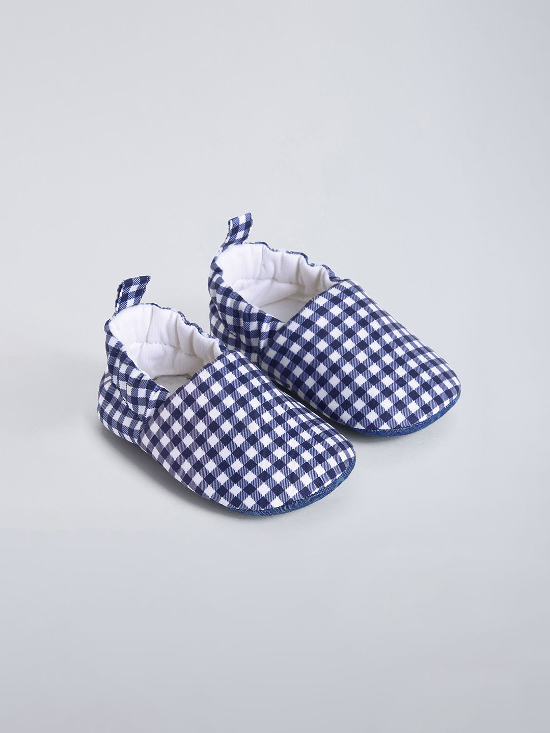 Hopscotch Kids Boys Blue Gingham Infant Booties