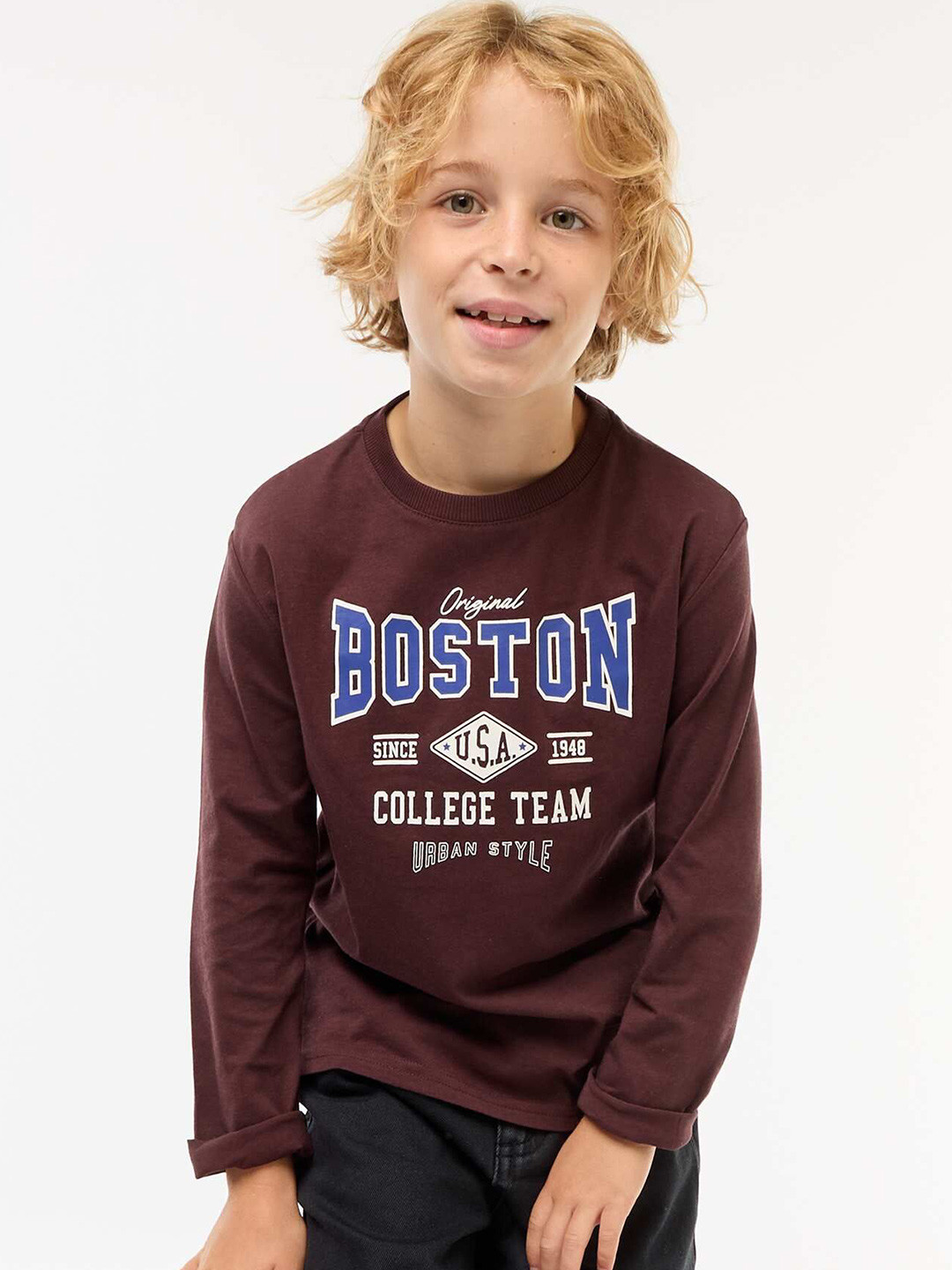 KIABI Boys Round Neck Long Sleeves Regular Fit Pure Cotton Tshirts