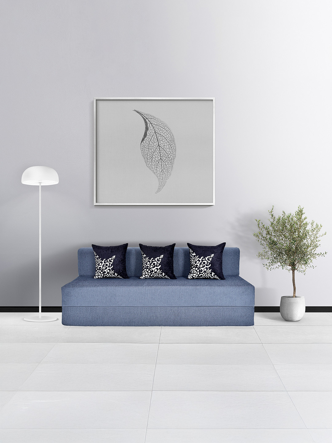 FRIENDS LIFE Grey 3 Seater Matte-Finished Comfort For All Sofa Cum Bed With 3 Pillows