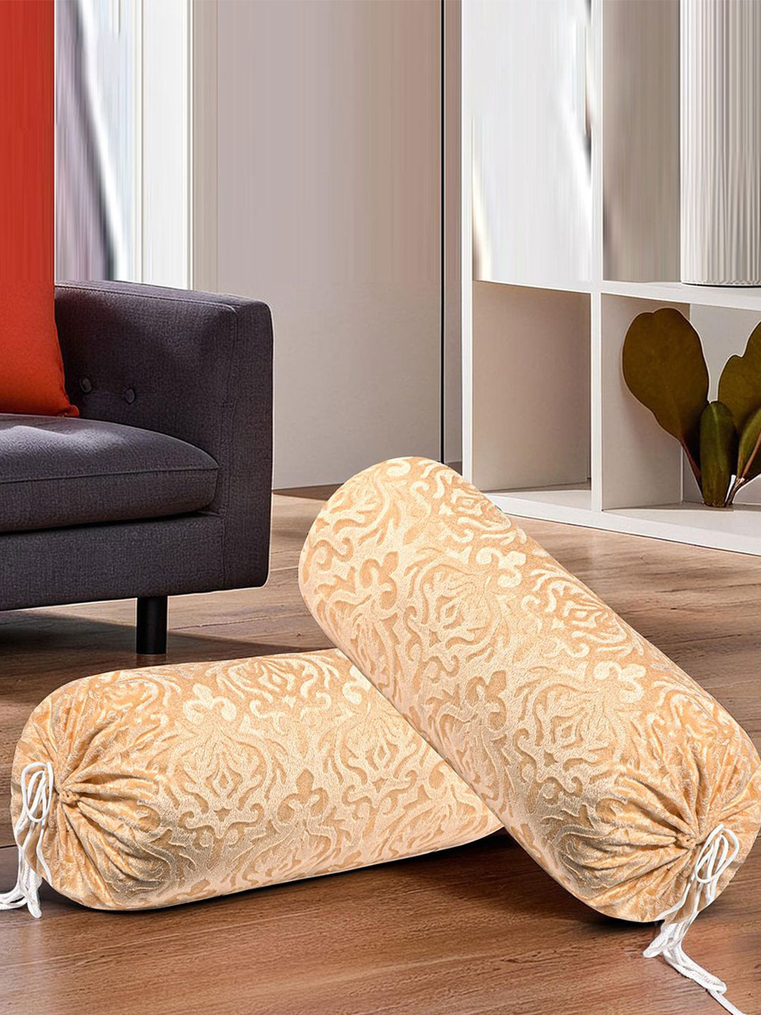 Kuber Industries Set of 4 Self-Designed Velvet Round Side Bolster Covers With Dori