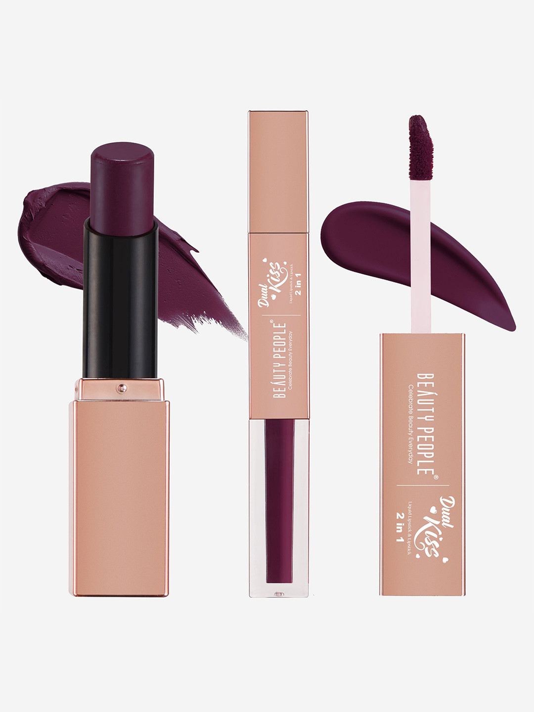 Beauty People Dual Kiss 2-In-1 Matte Liquid Lipstick- 3.8 g + 4 ml- Violet Dream