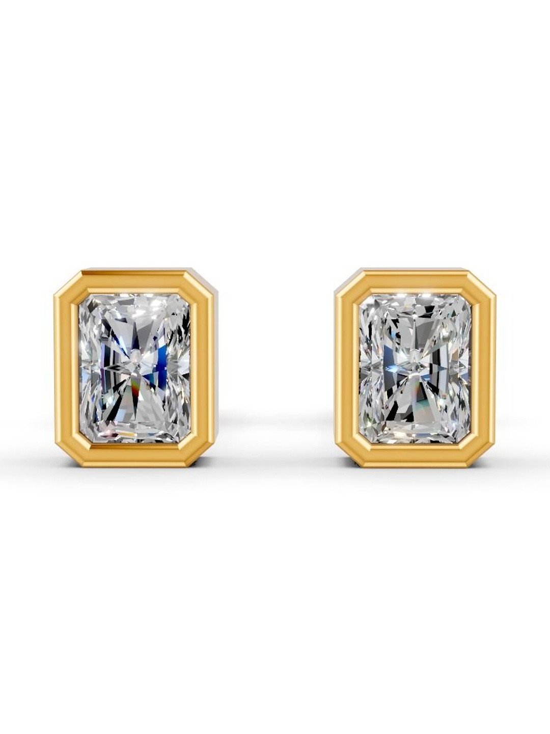 Forever Jewels Sterling Silver 14K Gold Plated 1Ct Moissanite Studded Geometric Studs
