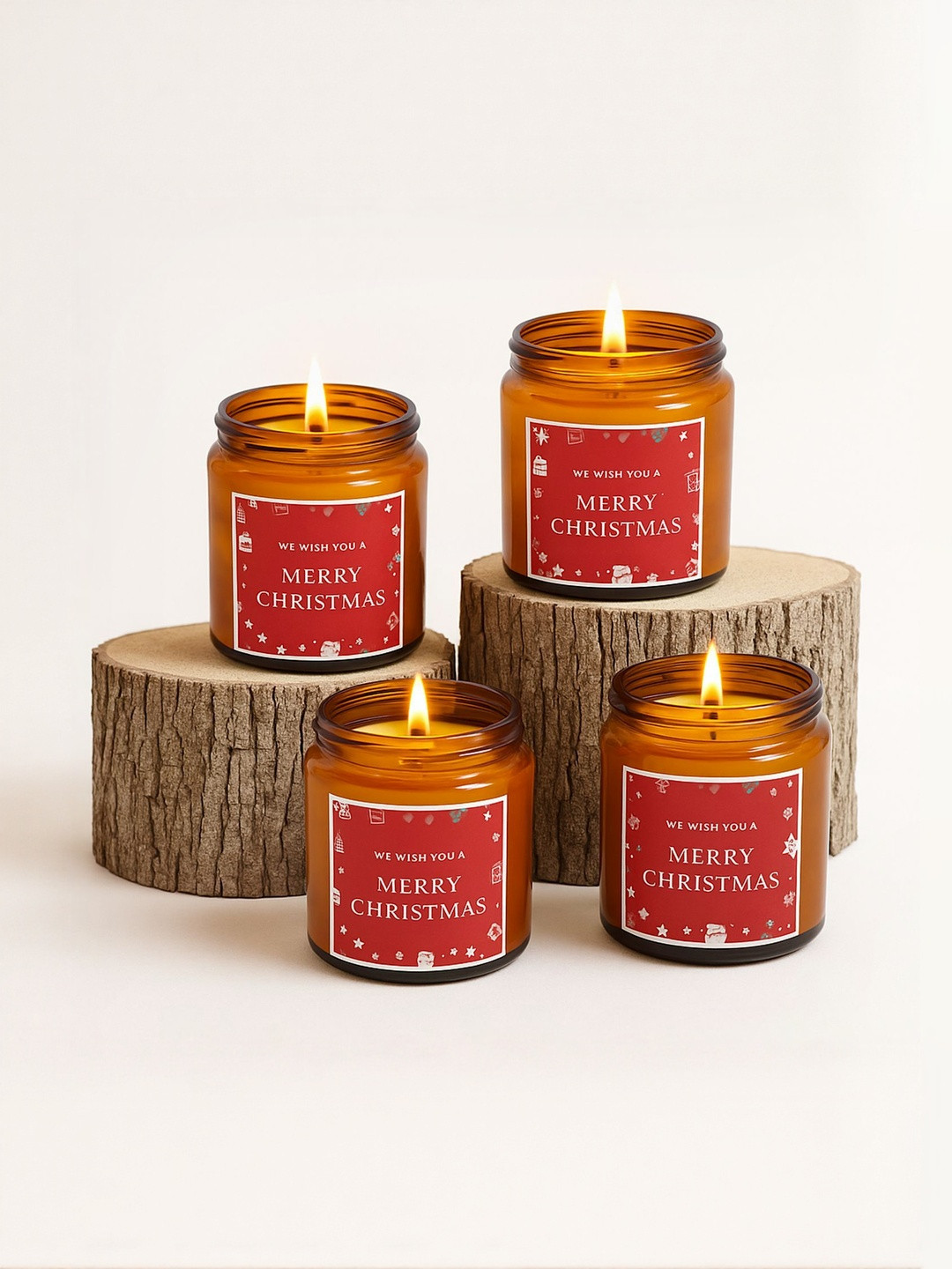 Garden Deco Brown Pack Of 4 Merry Christmas Scented Jar