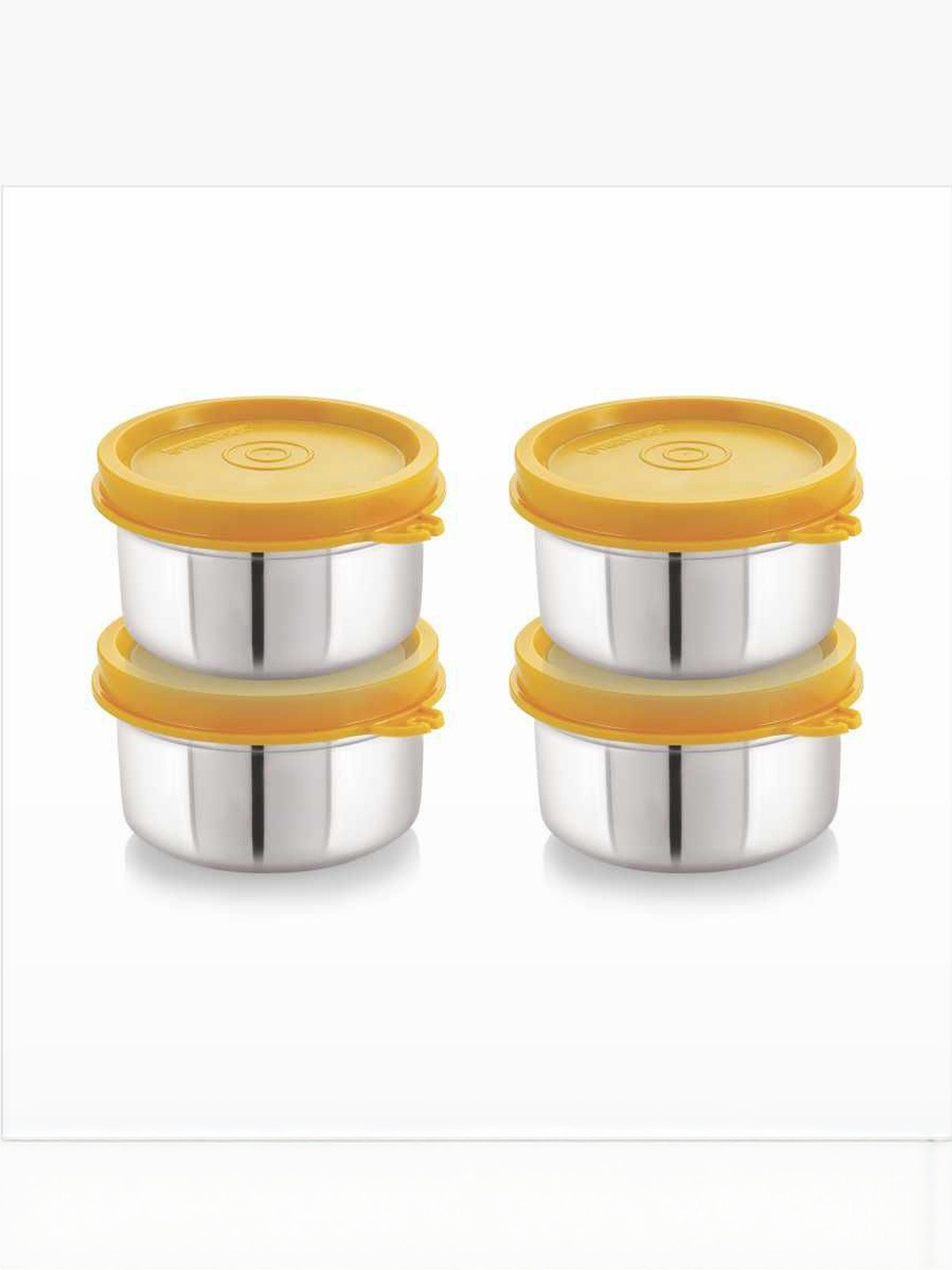 STEELLOCK Yellow & Silver-Toned 4 Pieces Stainless Steel Airtight Lunch Boxs-7 Inch each