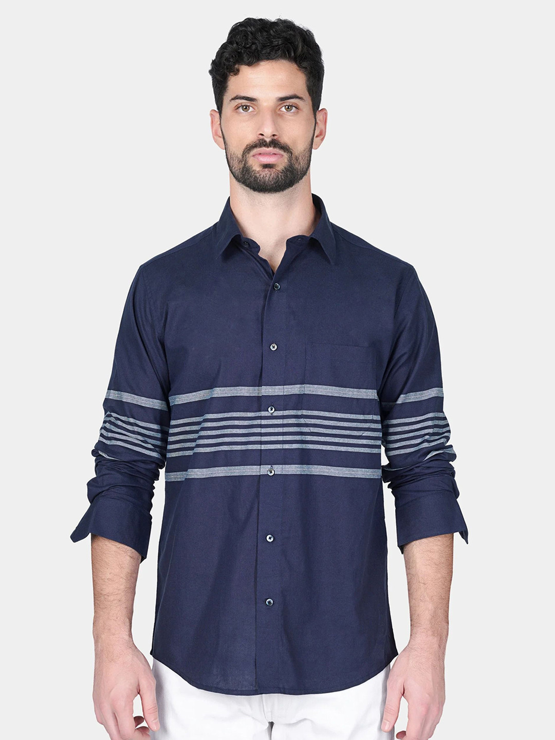 FRENCH CROWN Men Horizontal Stripes Striped Standard Cotton Formal Shirt