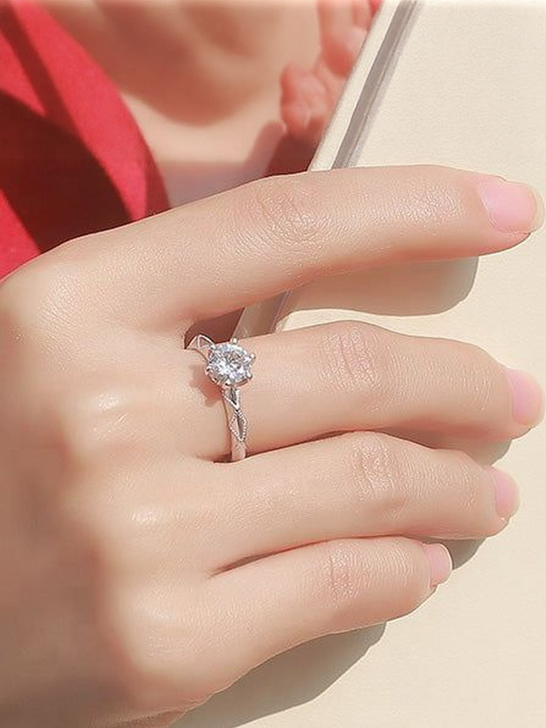 MYSTICFLAVIA Women Sterling Silver Chicago Moissanite Lab Diamond Adjustable Ring