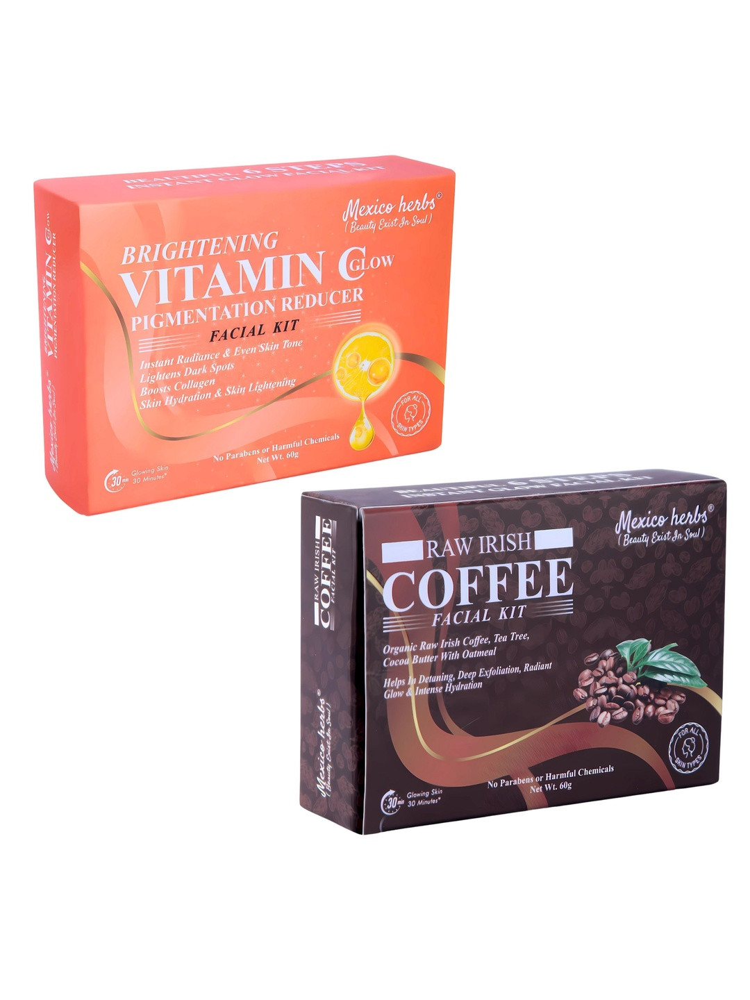 Mexico herbs Set Of 2 Brightening Vitamin C & Raw Irish Coffee Facial Kit - 10 g Each