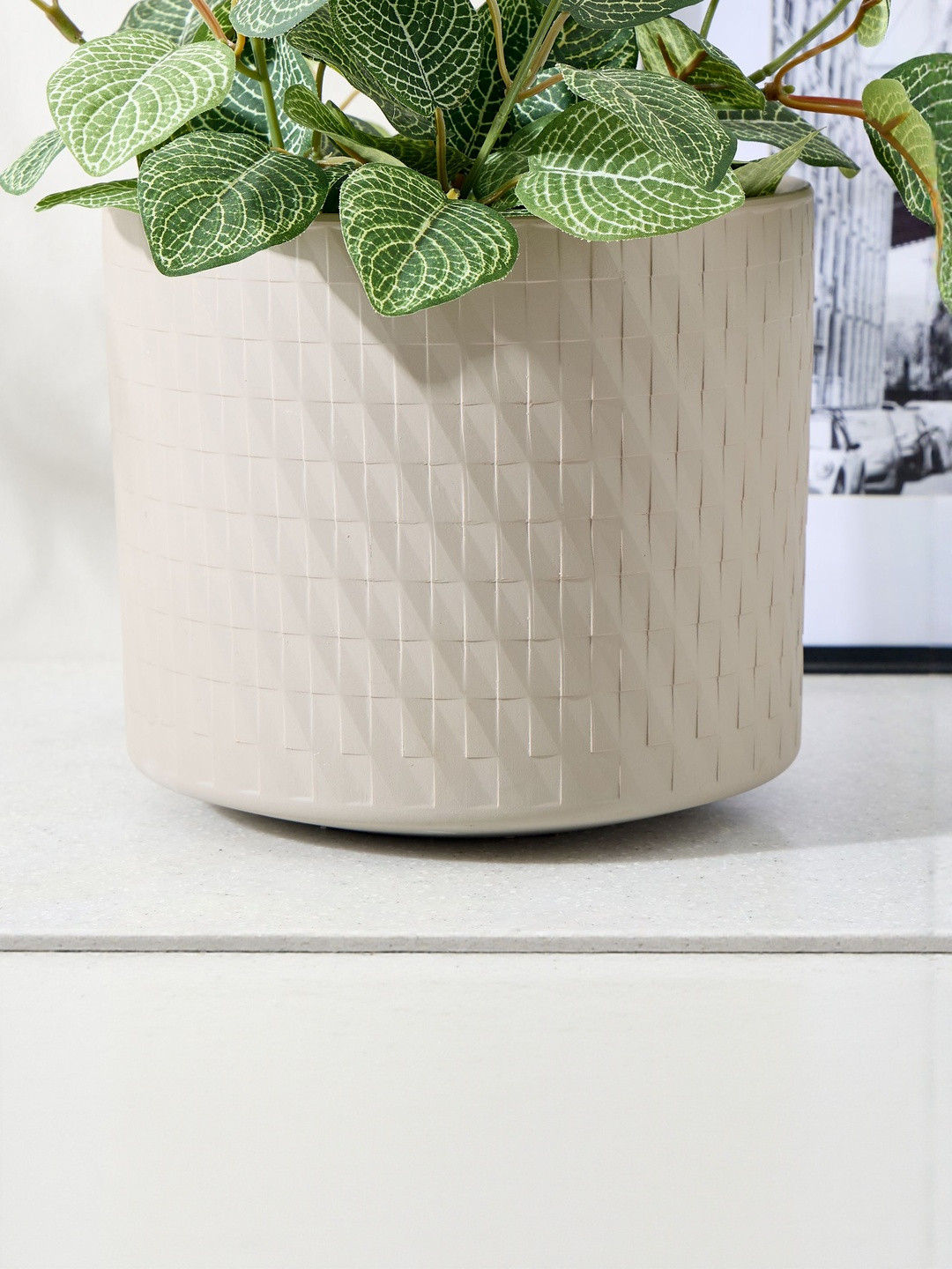 Home Centre Gloria Earthy Brown Textured Terracotta Floor Planter