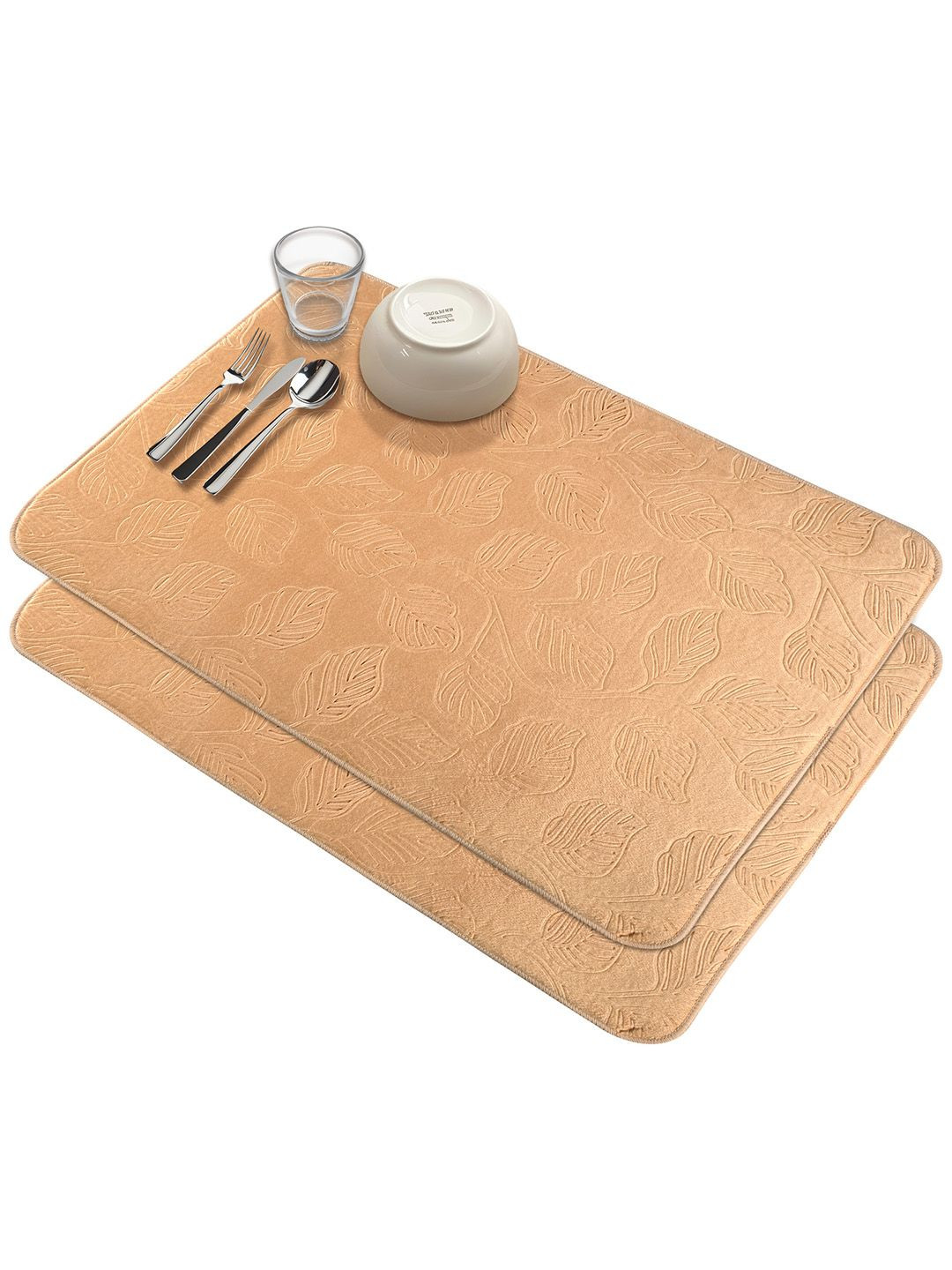 Kuber Industries 2Pcs Self-Designed Water Absorbent Anti-Skid Dish Drying Kitchen Mats