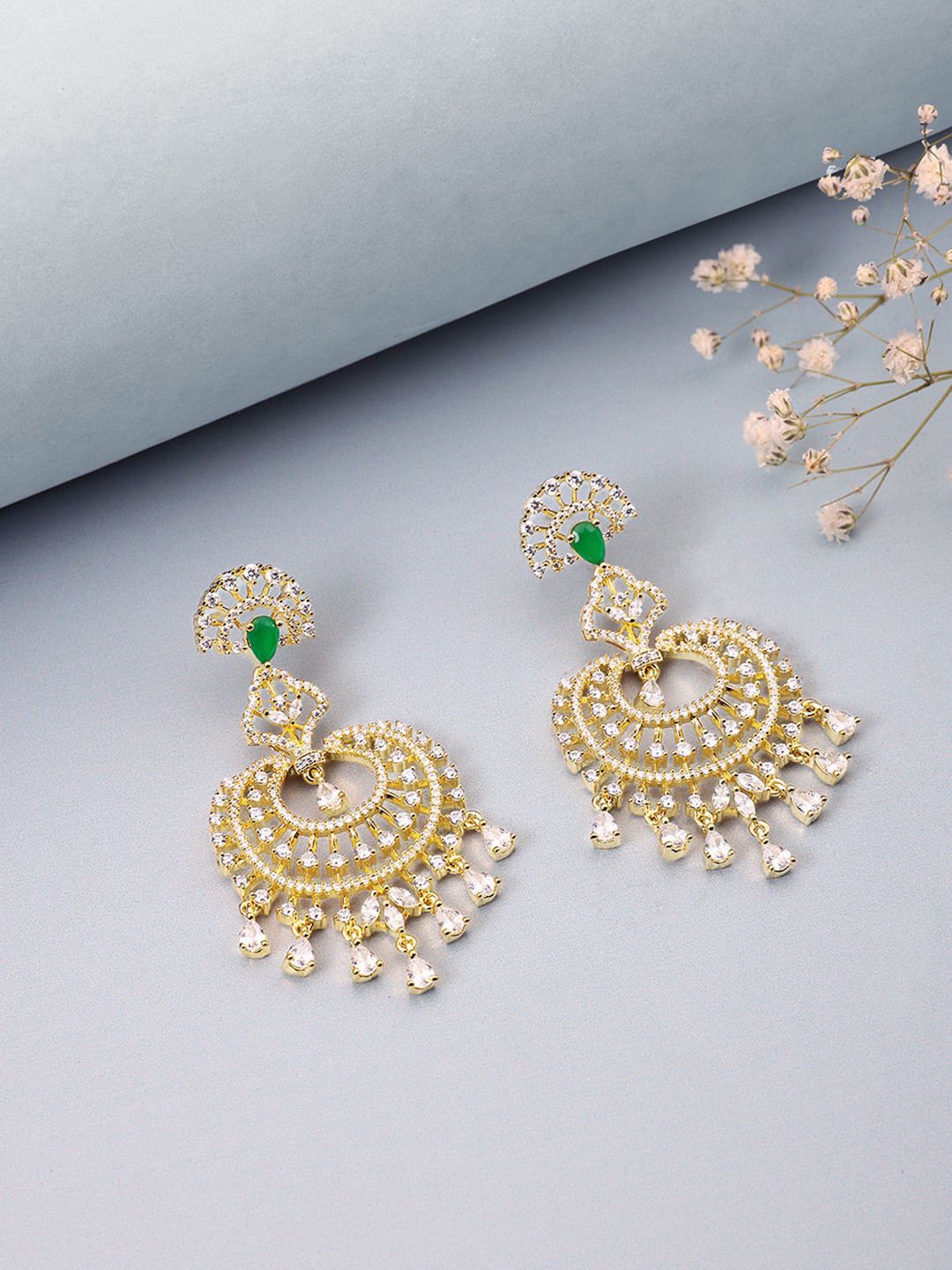 Peora Gold-Plated Cubic Zirconia Spherical Chandbali Earrings