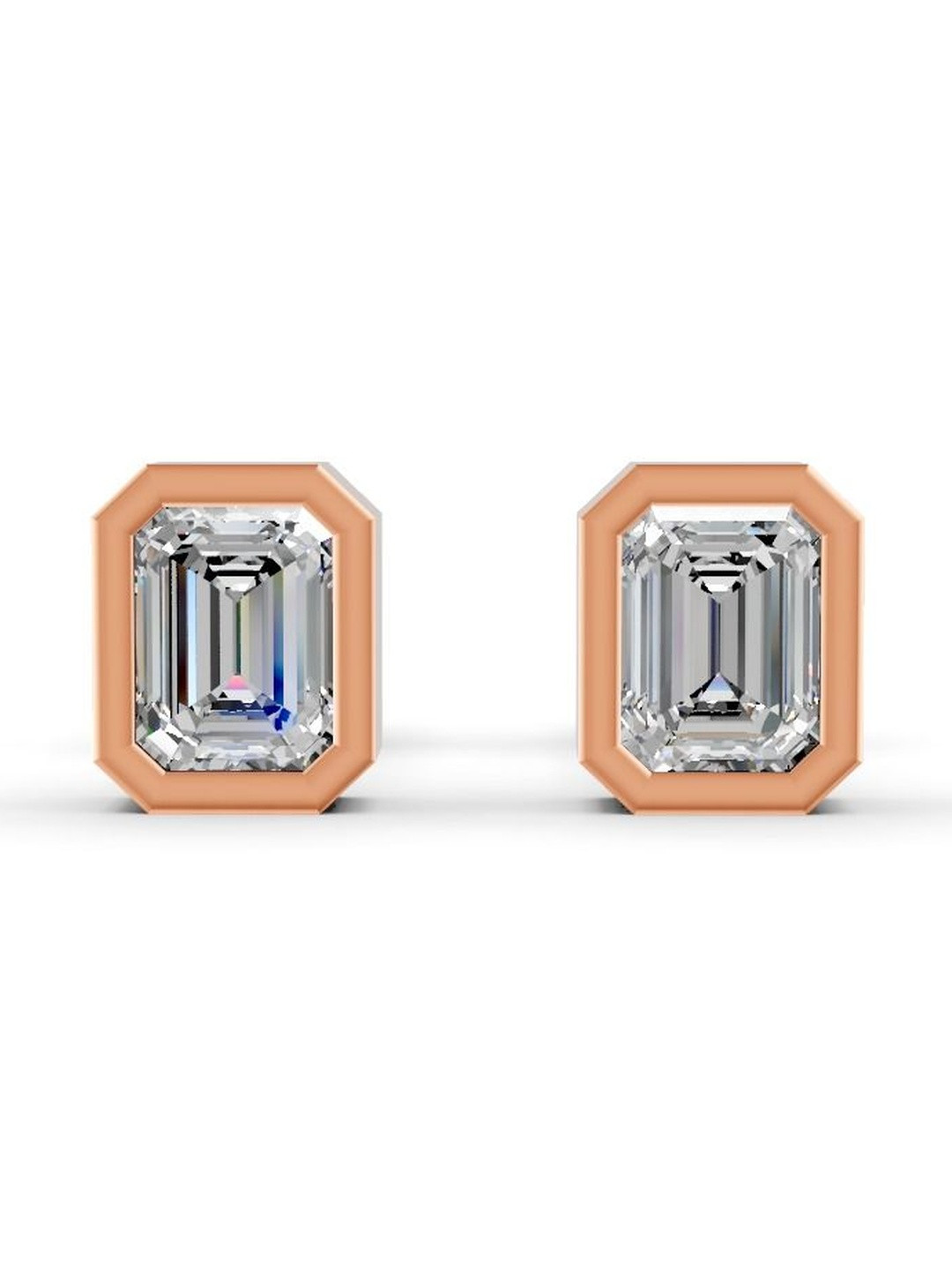 Forever Jewels Unisex 14K Rose Gold Plated Sterling Silver 4Ct Emerald Cut Stud