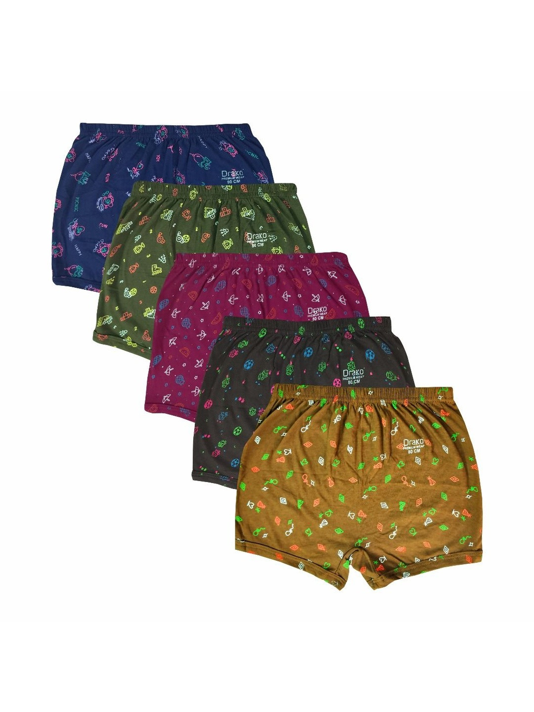 DRAKO Boys Pack Of 5 Printed Assorted Inner Elastic Boy Shorts