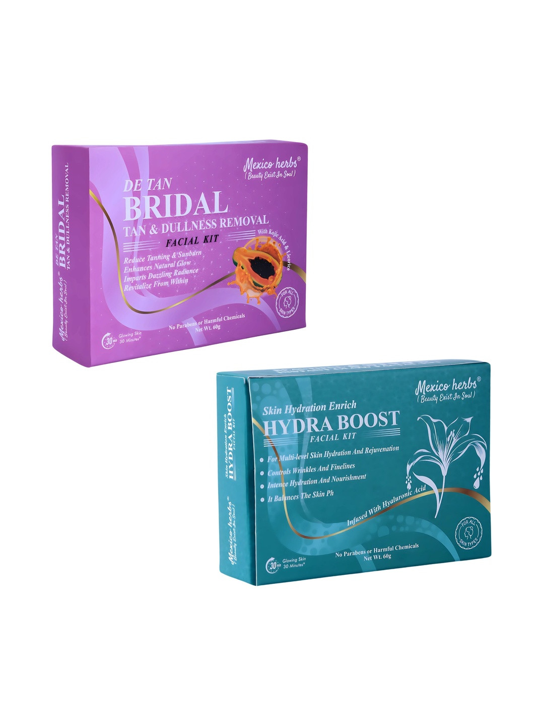 Mexico herbs Set Of 2 Bridal & Hydra Boost Facial Kit For Anti Ageing - 60 g Each