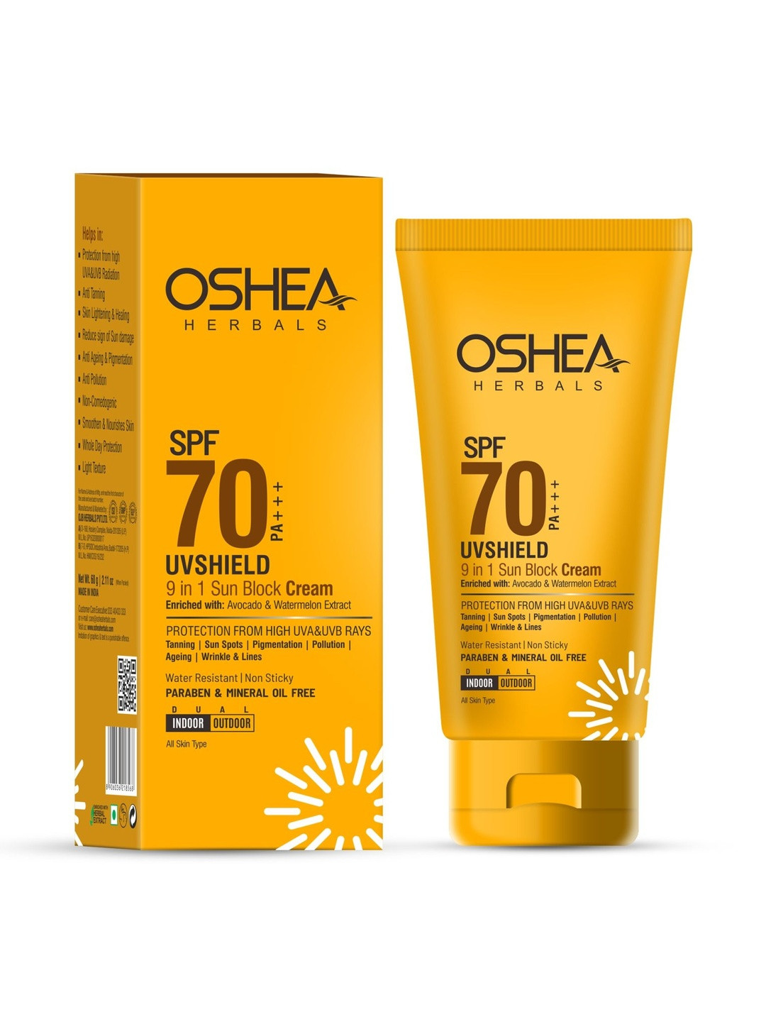 Oshea Herbals UV Shield 9 In 1 Sun Block Cream SPF70 PA+++ - 60 g