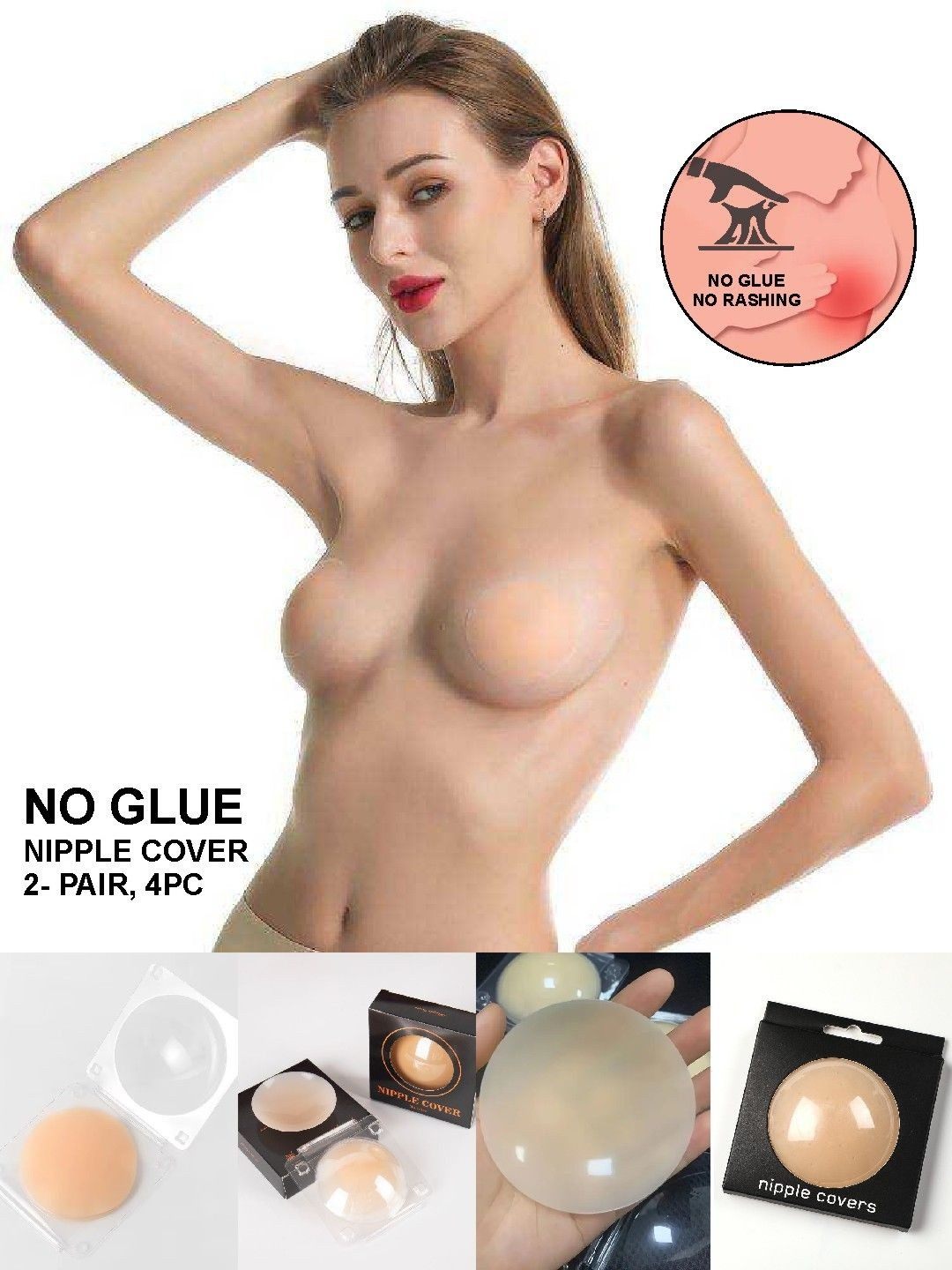 2 KOLPOL Women Invisible Seamless Pasties Reusable No Glue Nipple Covers