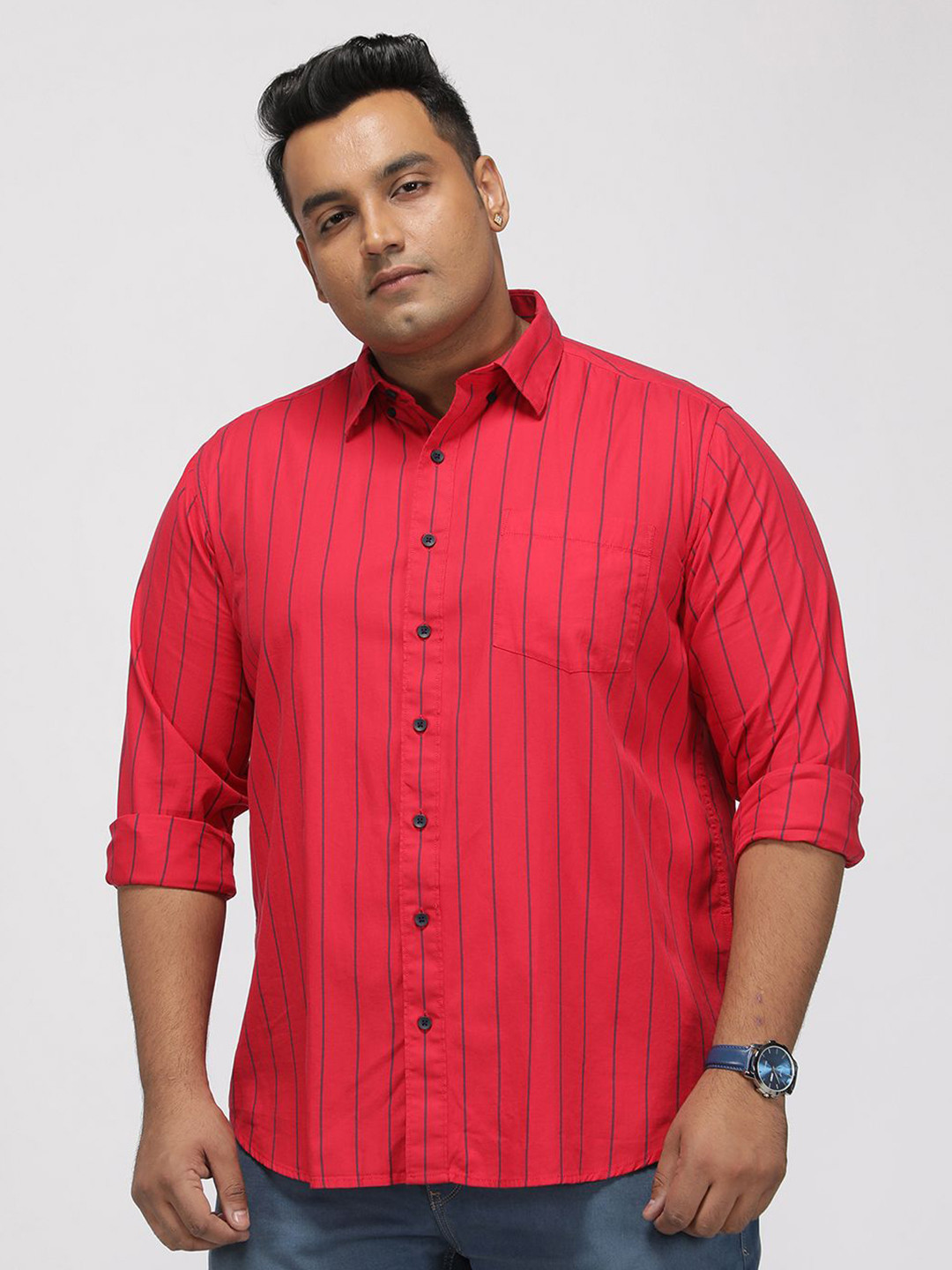 Big Hello - The Plus Life Classic Hangout Collection Vertical Striped Cotton Shirt