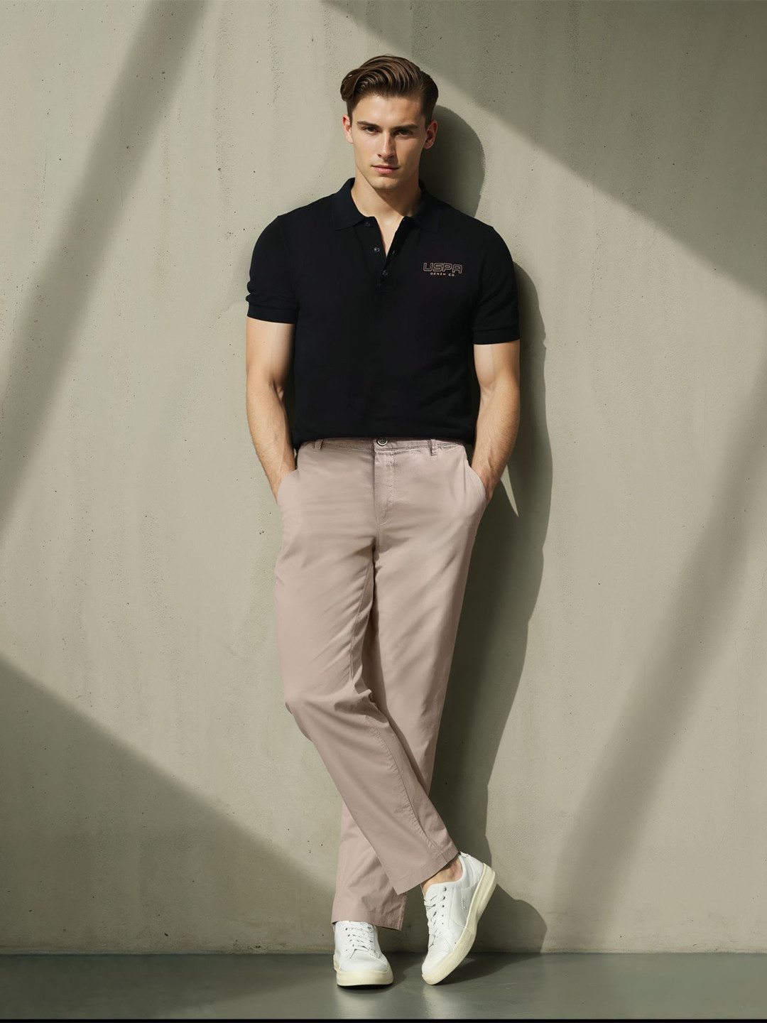 U.S. Polo Assn. Denver Solid Slim Fit Mid-Rise Cotton Stretchable Signature Chinos