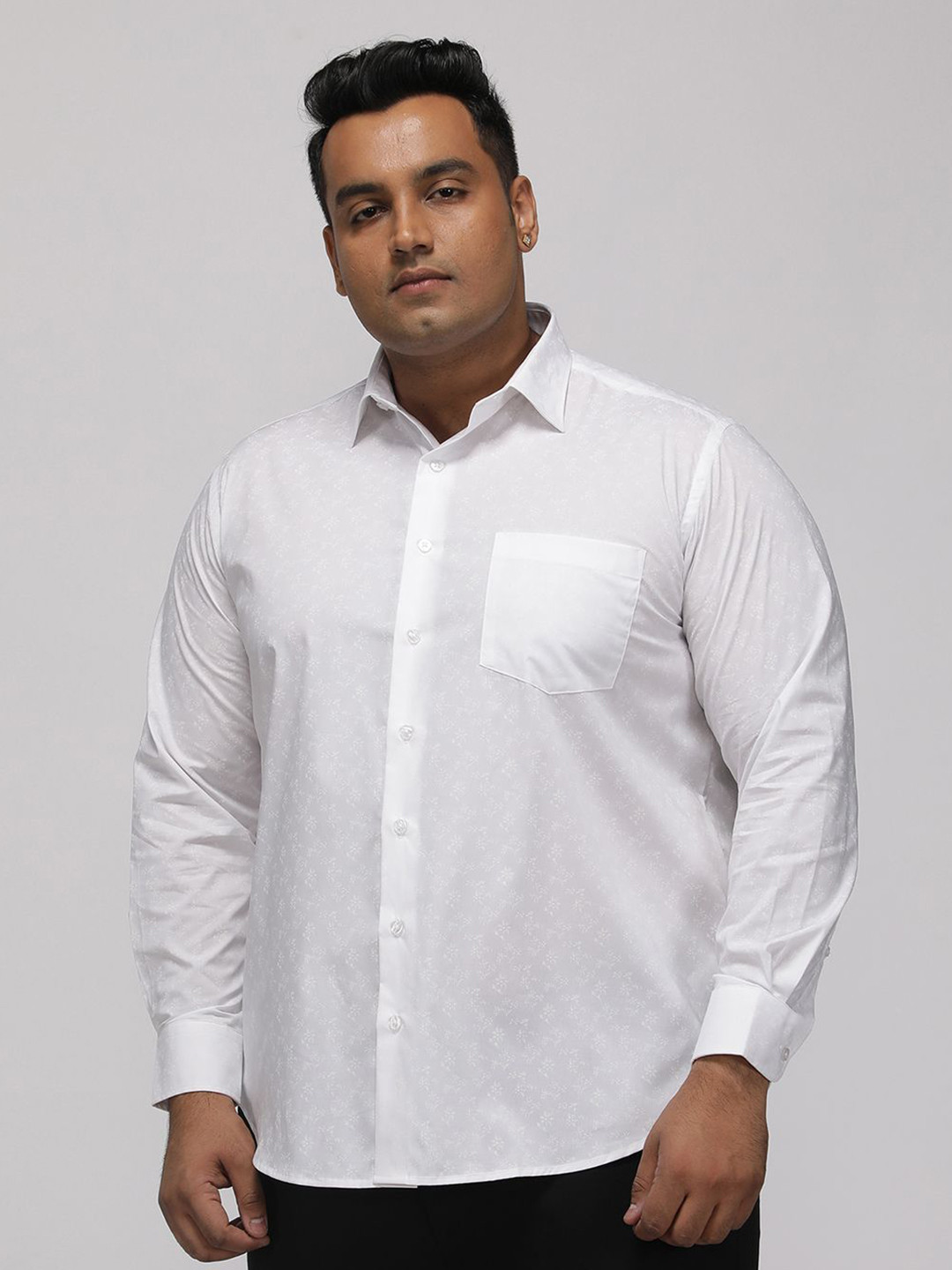 Big Hello - The Plus Life Plus Size Floral Printed Long Sleeves Cotton Formal Shirt