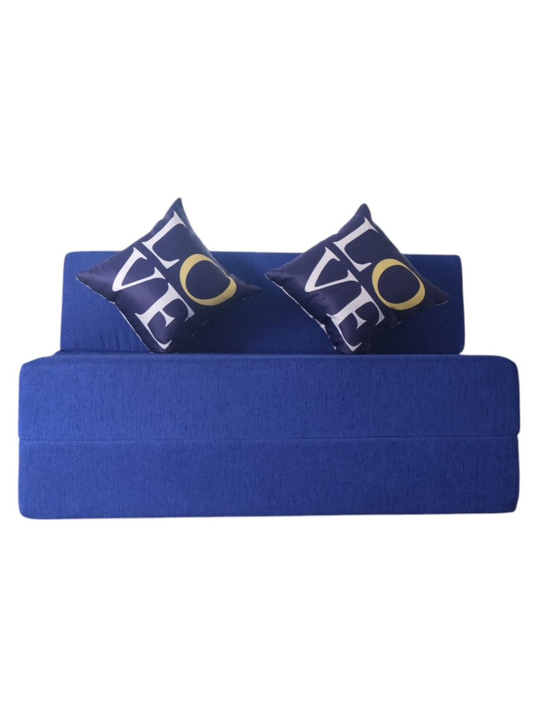FRIENDS LIFE Blue & White Foam 2 Seater Fold Out Sofa Cum Bed With Pillows