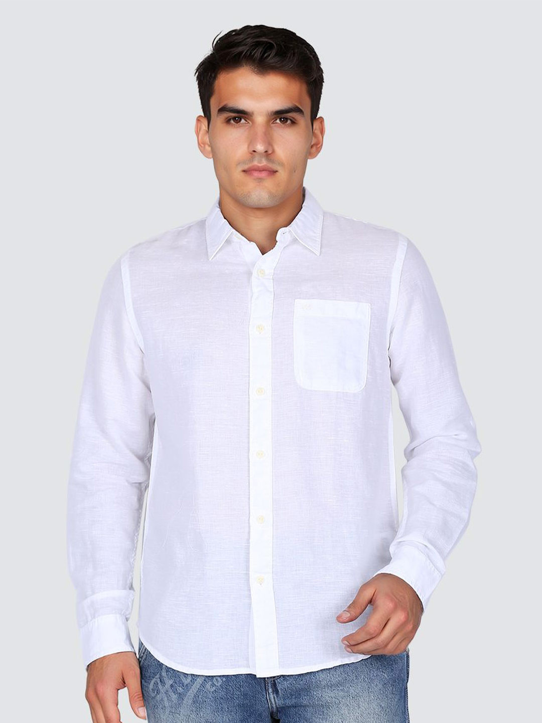 Lee Essentials Spread Collar Roll-Up Sleeves Linen Cotton Casual Shirt