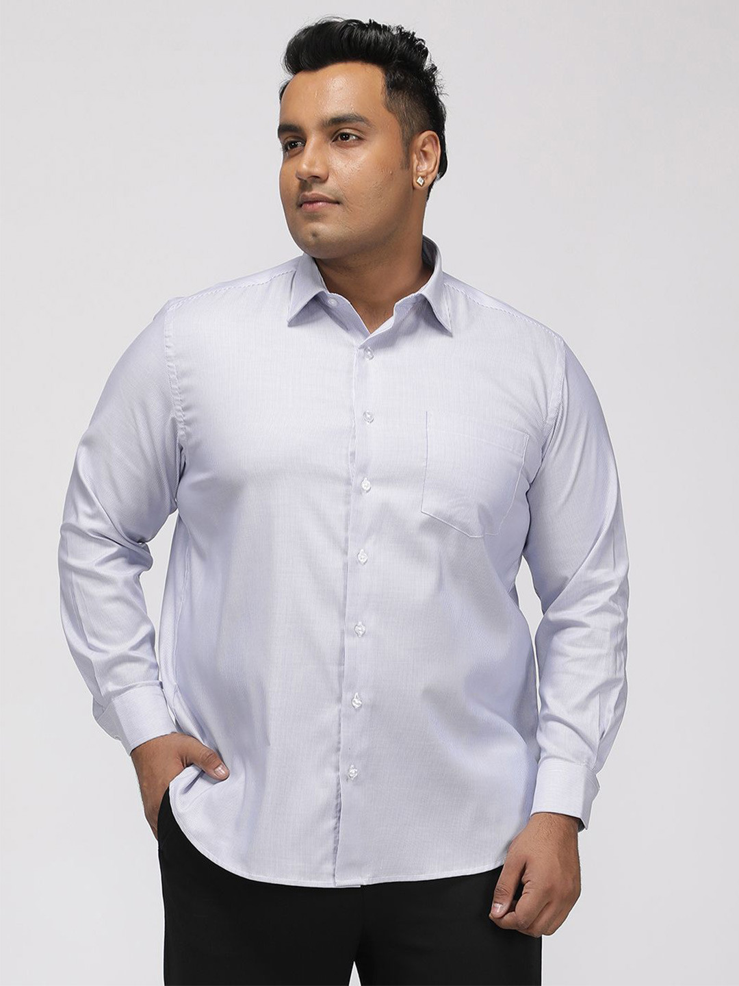 Big Hello - The Plus Life Plus Size Pin Striped Long Sleeves Cotton Formal Shirt