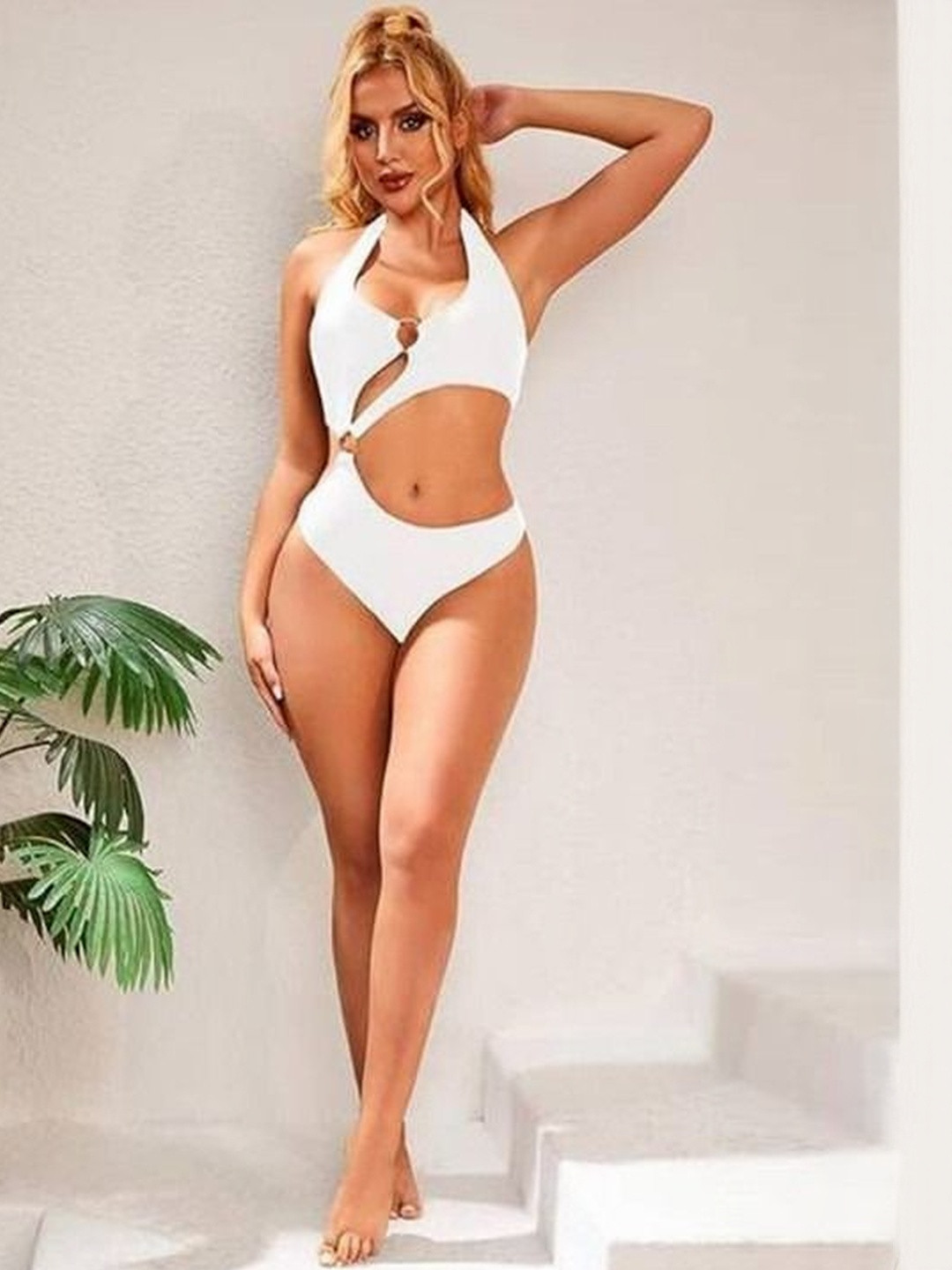 Night with Fun Women Halter Neck Cut-Out Bodysuit with Ring Detailing