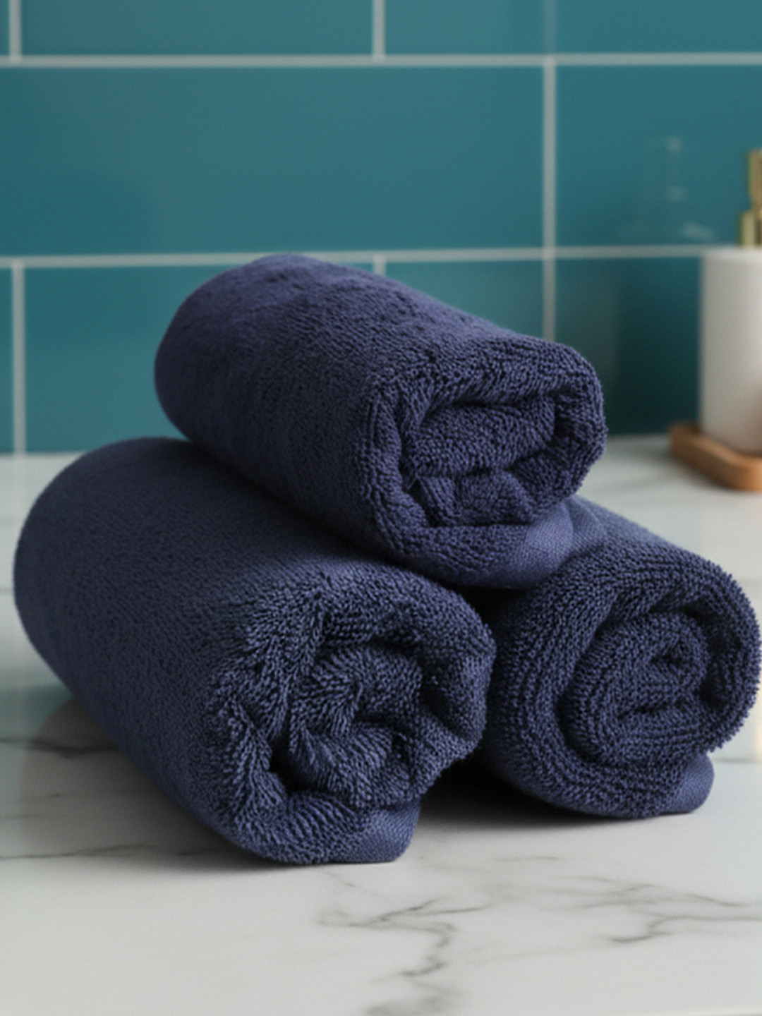 Heelium Navy Blue Unisex Pack of 3 Bamboo Super Soft & Quick Drying Home & Gym Hand Towel