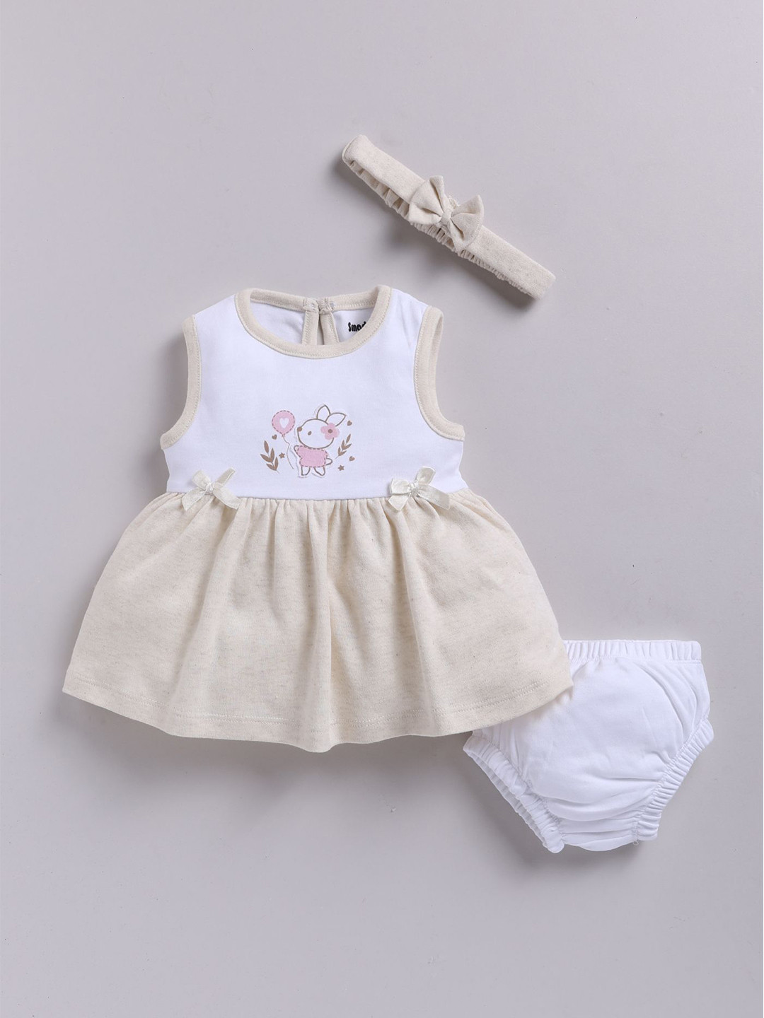 Smart Baby Girls Printed Round Neck Pleated Detail Fit and Flare Dress