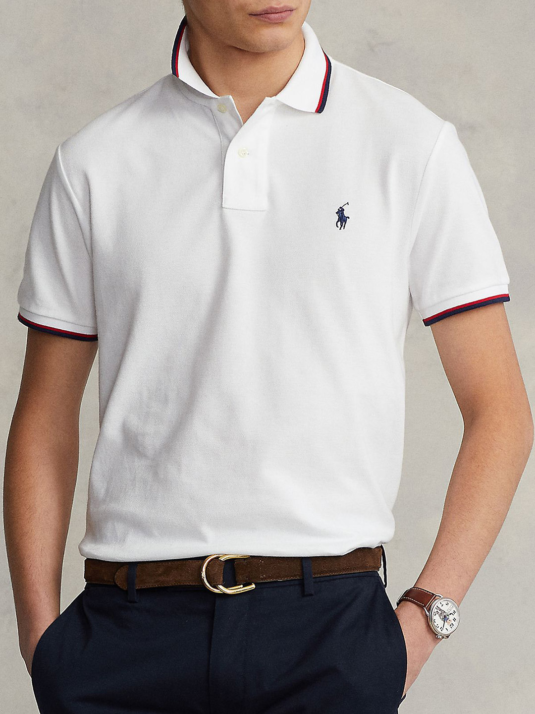 Polo Ralph Lauren Men Solid Contrast-Tipping Regular Fit Logo Polo T-Shirt