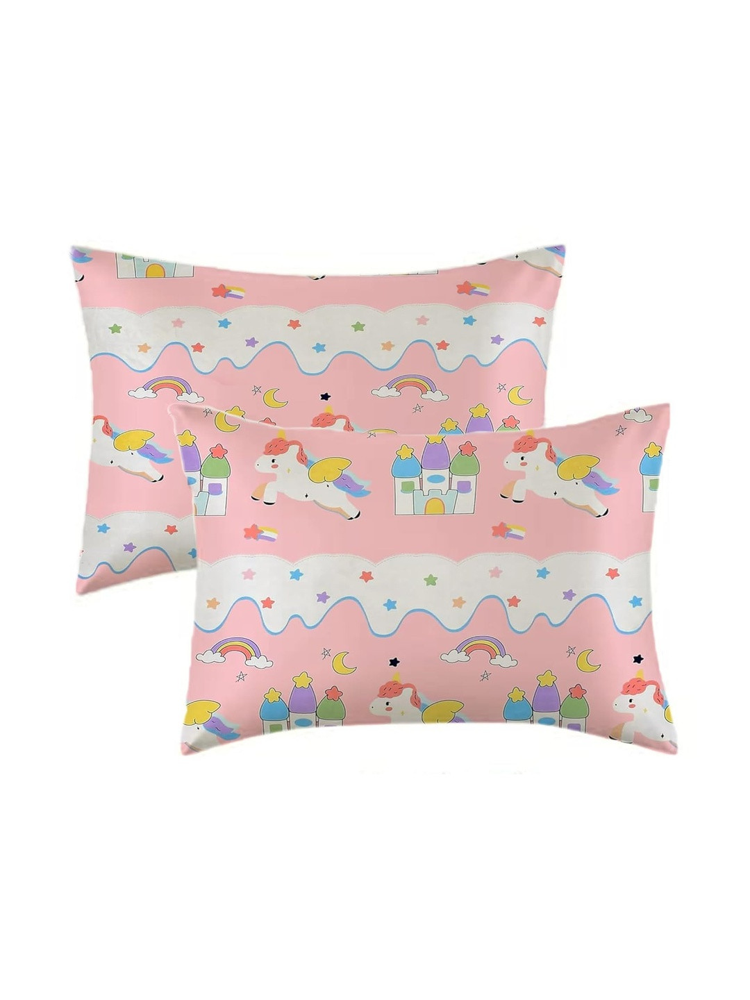 Filymore Pink & White 2 Pieces Self Design Cotton Linen Rectangle Pillow Covers