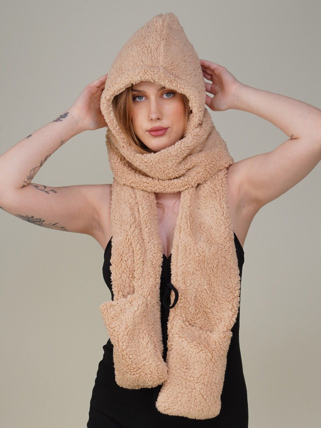 2 KOLPOL Women Merino Wool Mufflers With Cap & Gloves