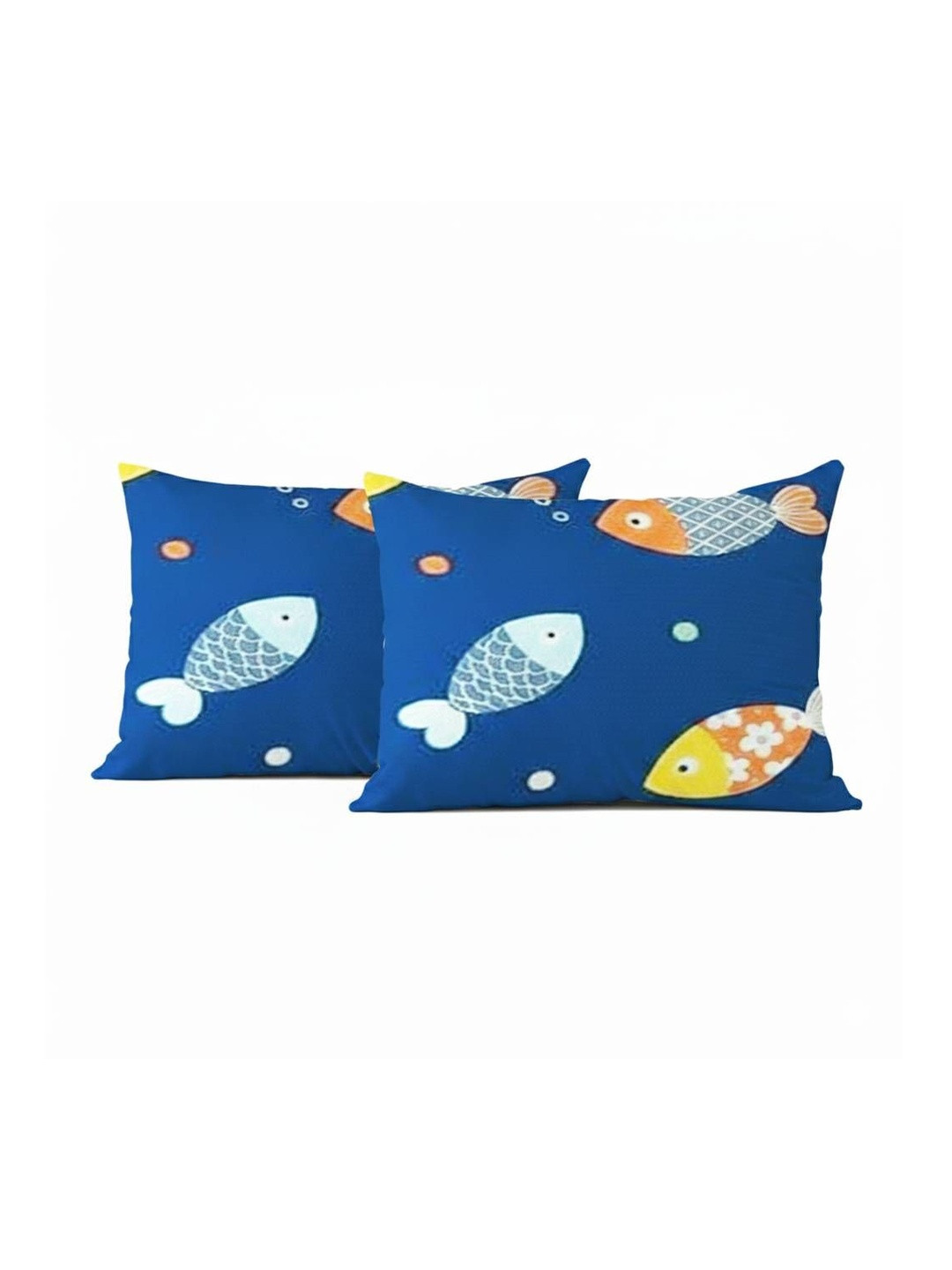 Filymore Blue & Yellow 2 Pieces Self Design Cotton Linen Rectangle Pillow Covers