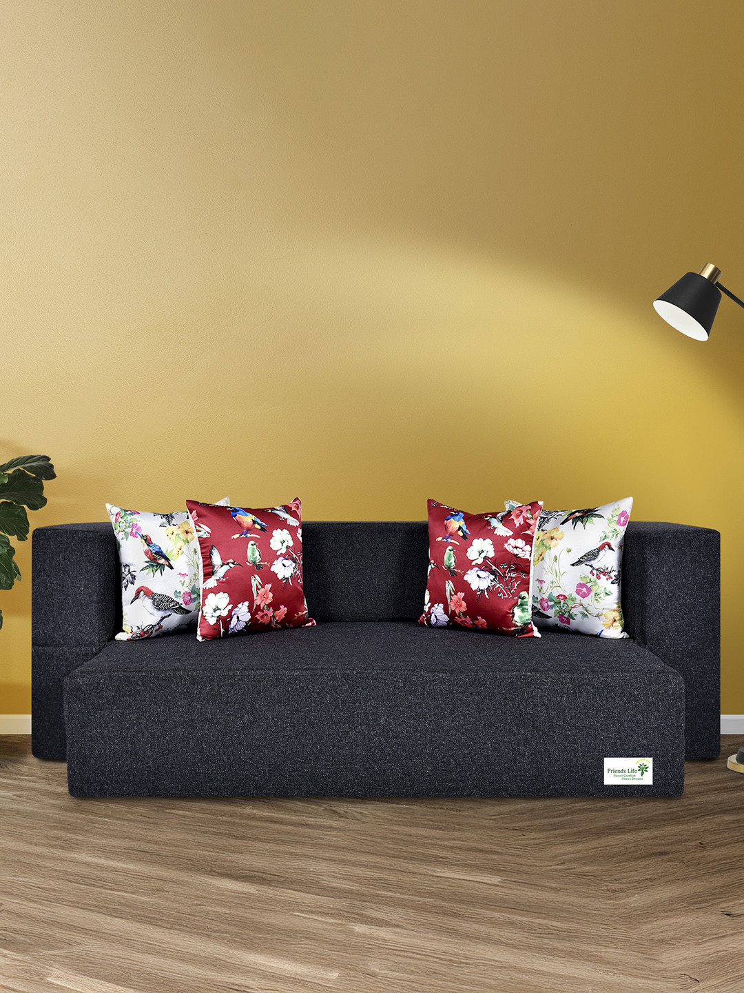 FRIENDS LIFE Grey & White 3 Seater Comfort For All Fold Out Sofa Cum Bed With Pillows