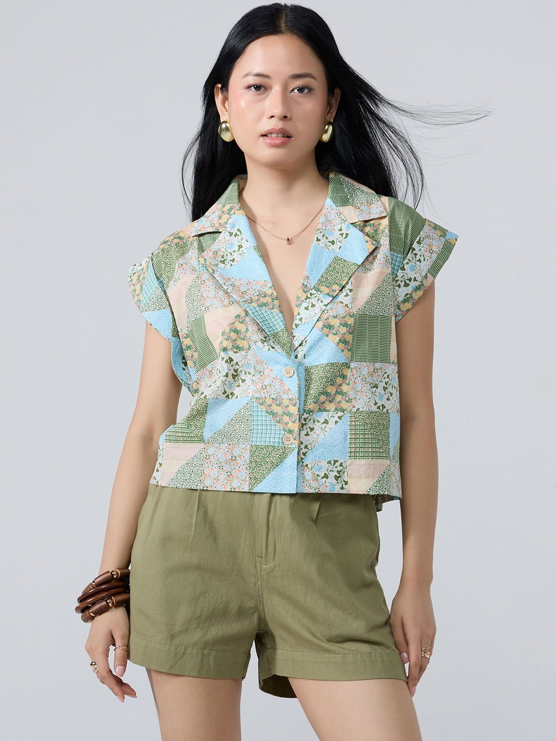 20Dresses Girls Multicolor Floral Lapel Collar Cap Sleeves Top