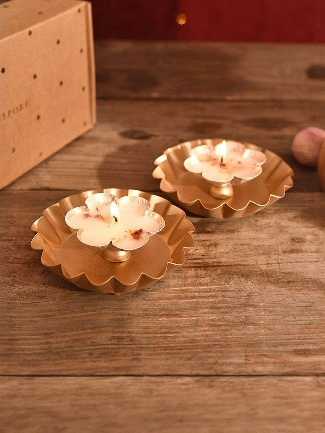 JAYPORE Farha 2-Pcs Hand Crafted Floral Diya Candles