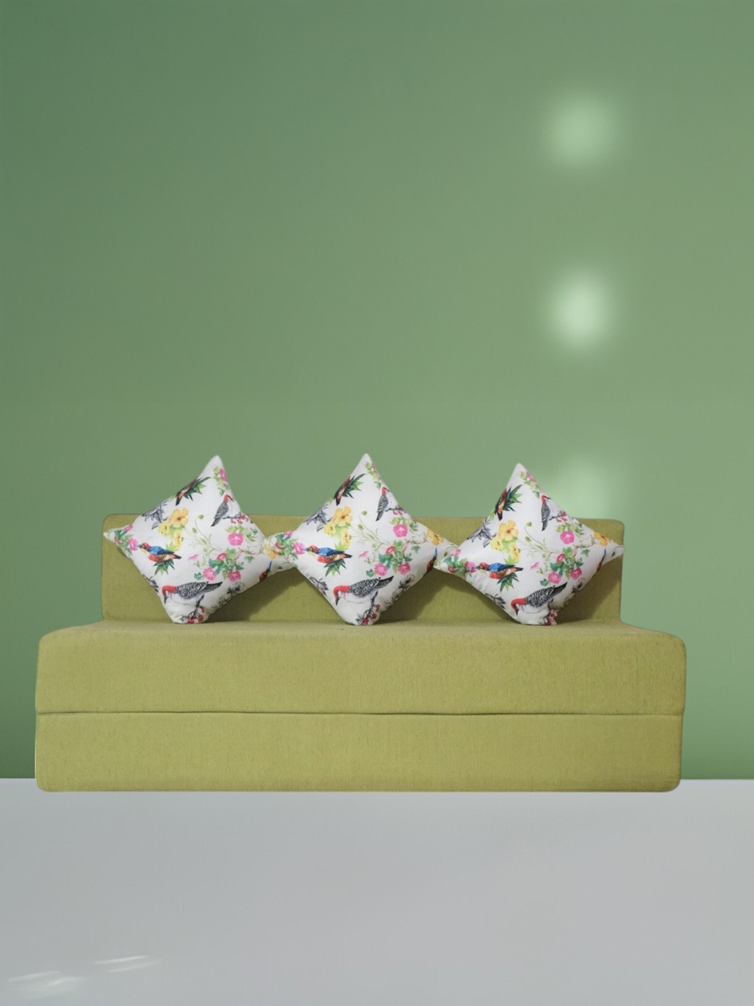 FRIENDS LIFE Green 3 Seater Fold Out Sofa Cum Bed with 3 pillow
