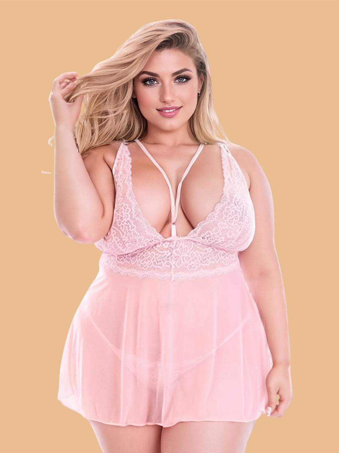 ZERJAMA Women Plus Size Deep Neck Babydolls with Briefs