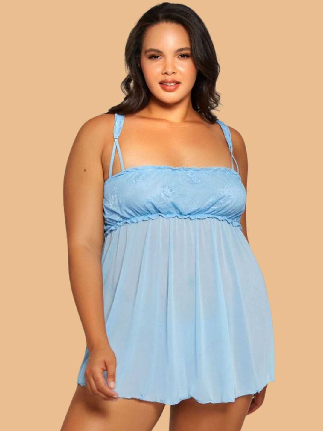 ZERJAMA Women Plus Size Self Design Baby Doll With Briefs