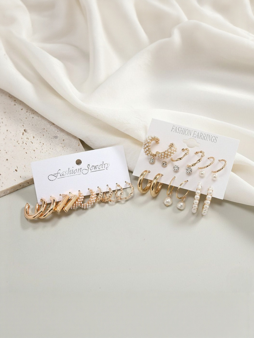 DressBerry Set Of 14 Gold-Plated Circular Shaped Hoop Earrings