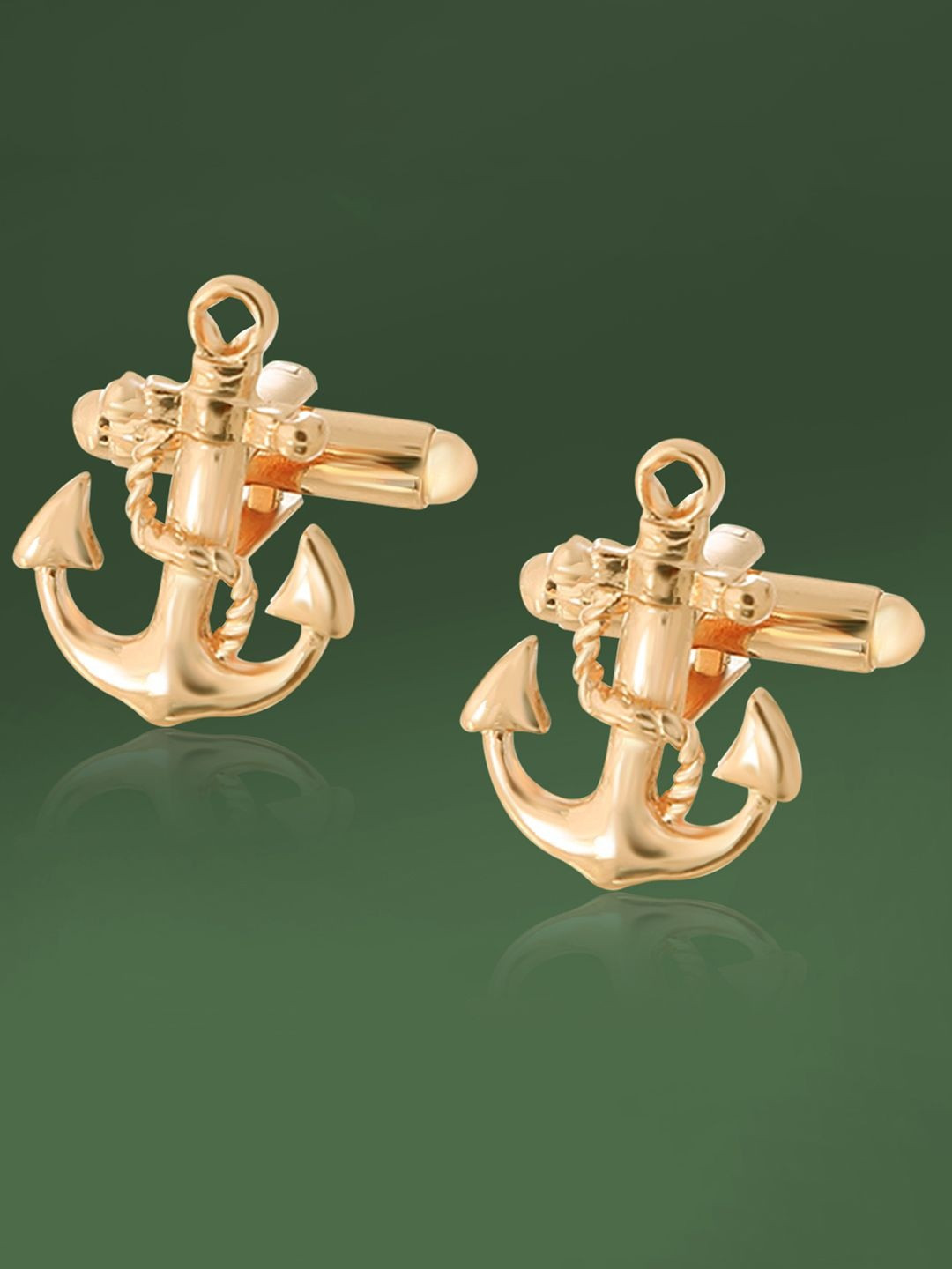 Peora Men Gold Plated Anchor Shape Cufflinks