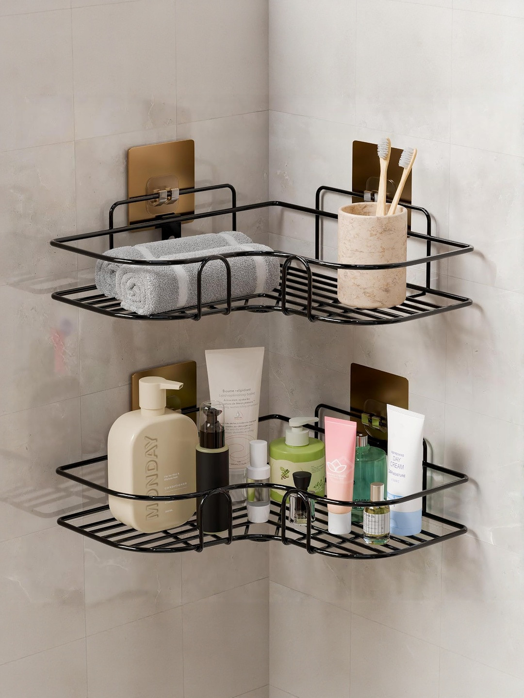 M Y Set Of 2 Metal Corner Wall Shelf