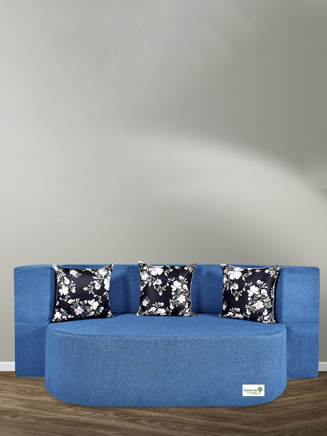 FRIENDS LIFE Blue & Black 2 Seater Fold Out Sofa Cum Bed