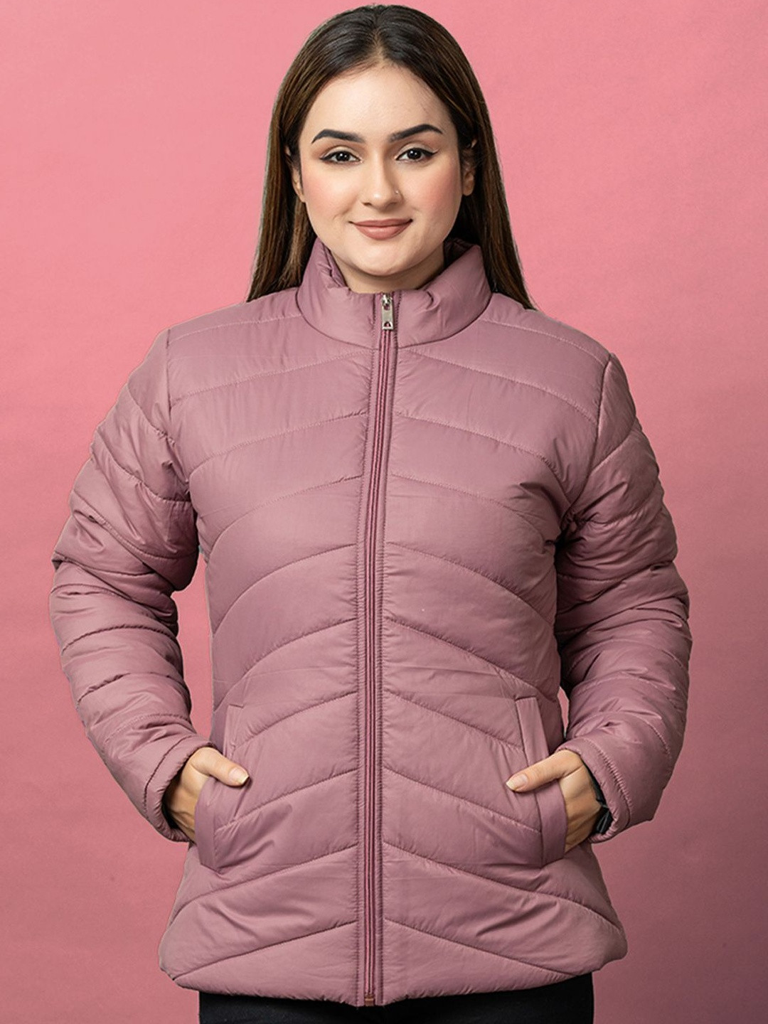 ALWAYS SHINE Women Solid Stand Collar Puffer Jacket